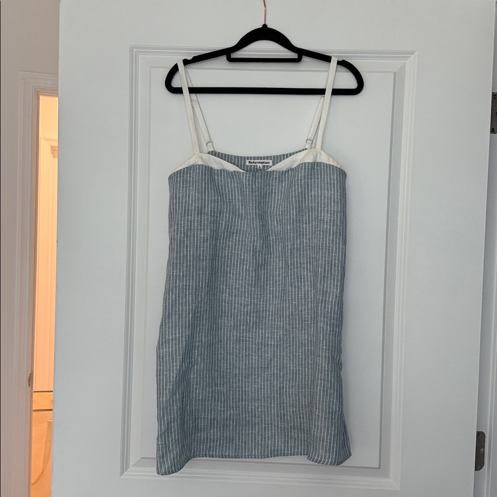 Reformation Blue and White Striped Top